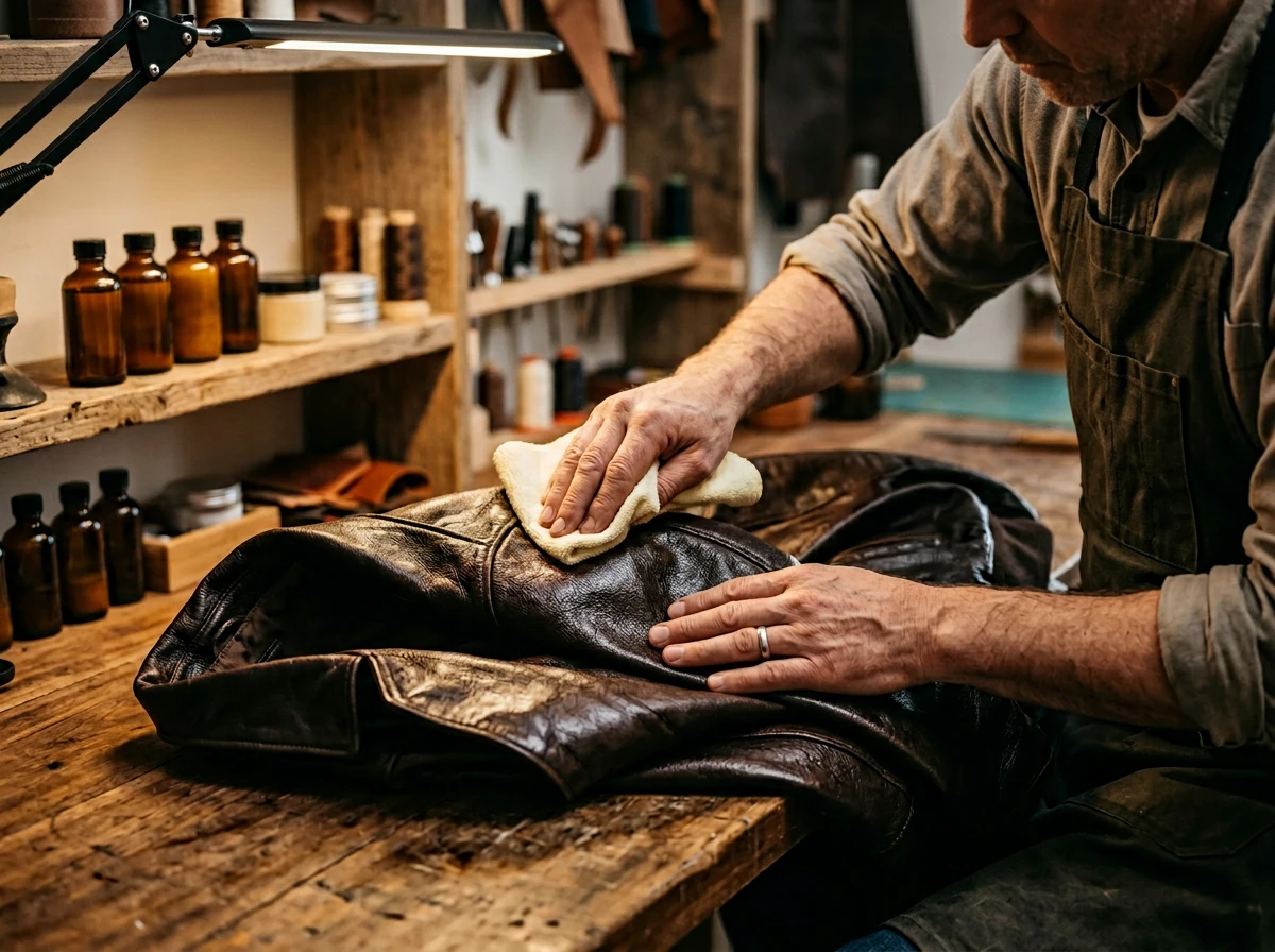 Entretien et nettoyage spécialisé d'une veste en cuir